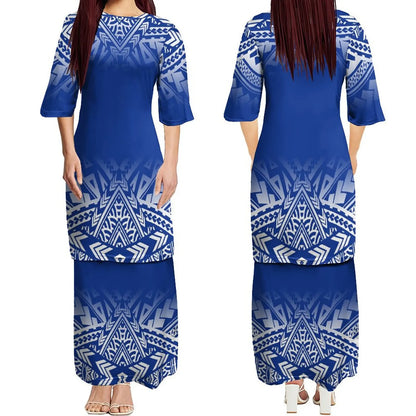 Custom New Polynesian Round Neck Samoan Puletasi Long Top And Skirt Two-Piece Plus Size Women'S Formal Occasion Dress