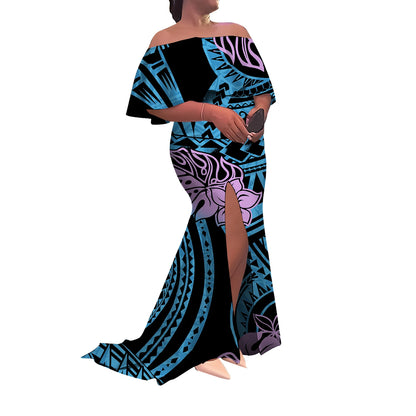 Tax Included Custom-Made Polynesian Summer Evening Dress With A Slim-Fitting One-Shoulder Cut And Off-The-Shoulder Design