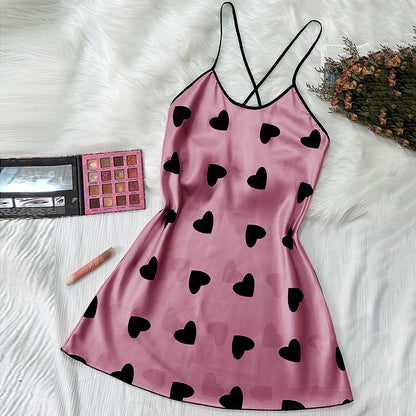 Summer new sexy printed round-neck halter dress for casual and comfortable women's pajamas