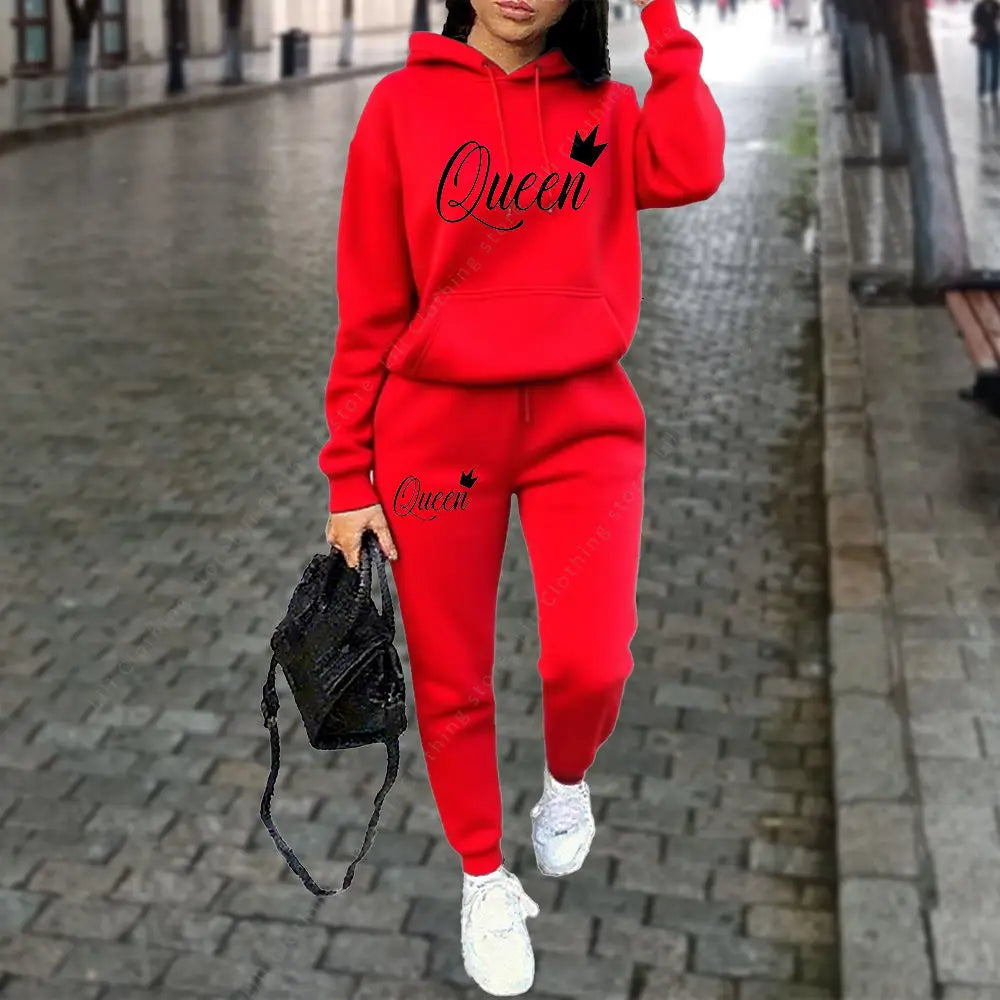 Queen Letter Graphic Print Women's Sets Hoodies Pants 2pcs Suit Autumn Winter Sports Jogging High quality Aesthetic Tracksuit
