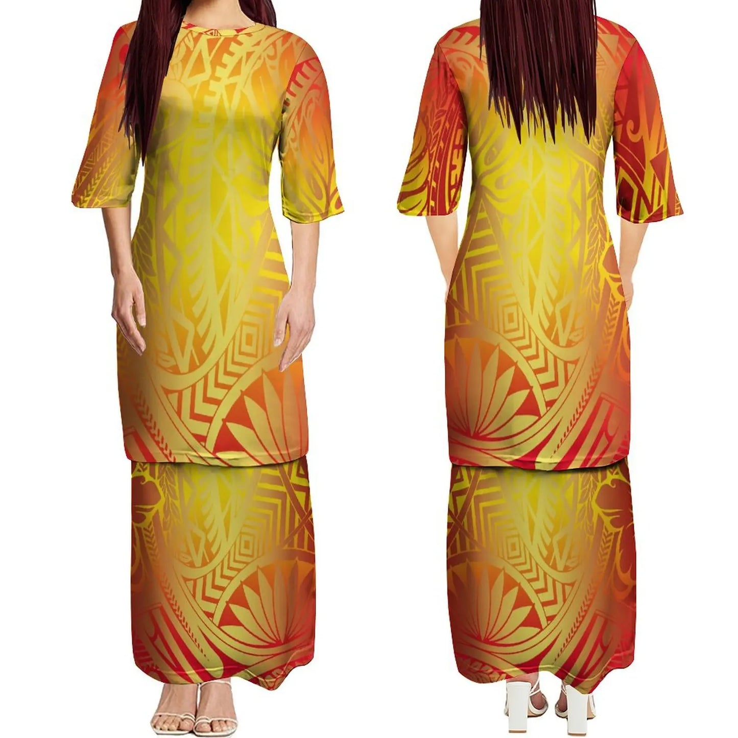 Custom New Polynesian Round Neck Samoan Puletasi Long Top And Skirt Two-Piece Plus Size Women'S Formal Occasion Dress