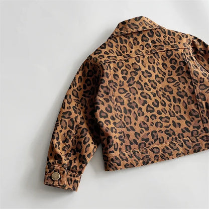 Coat Childrens Clothing Children Leopard Print Loose Tide Cowboy Tops Turn Down Collar Fashion 2024 Japanese Cool