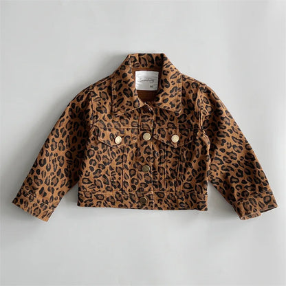 Coat Childrens Clothing Children Leopard Print Loose Tide Cowboy Tops Turn Down Collar Fashion 2024 Japanese Cool