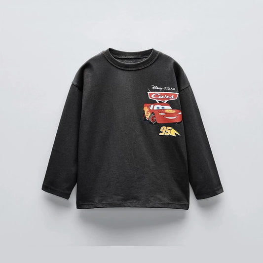 Spring Fall Kids Clothing Long Sleeve Tees Tops Printed Cartoon Car Baby Boys Crewneck Pullover Base Shirt Children's Clothes