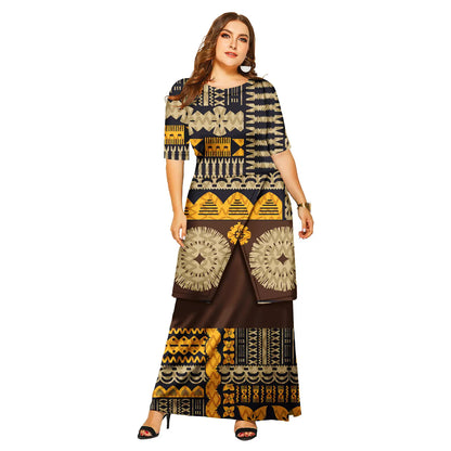 Samoa Puletasi Polynesian Tribal Tonga Logo Print Custom Ladies Plus Size Women's Sets Church Dress Asia & Pacific Islands Dress