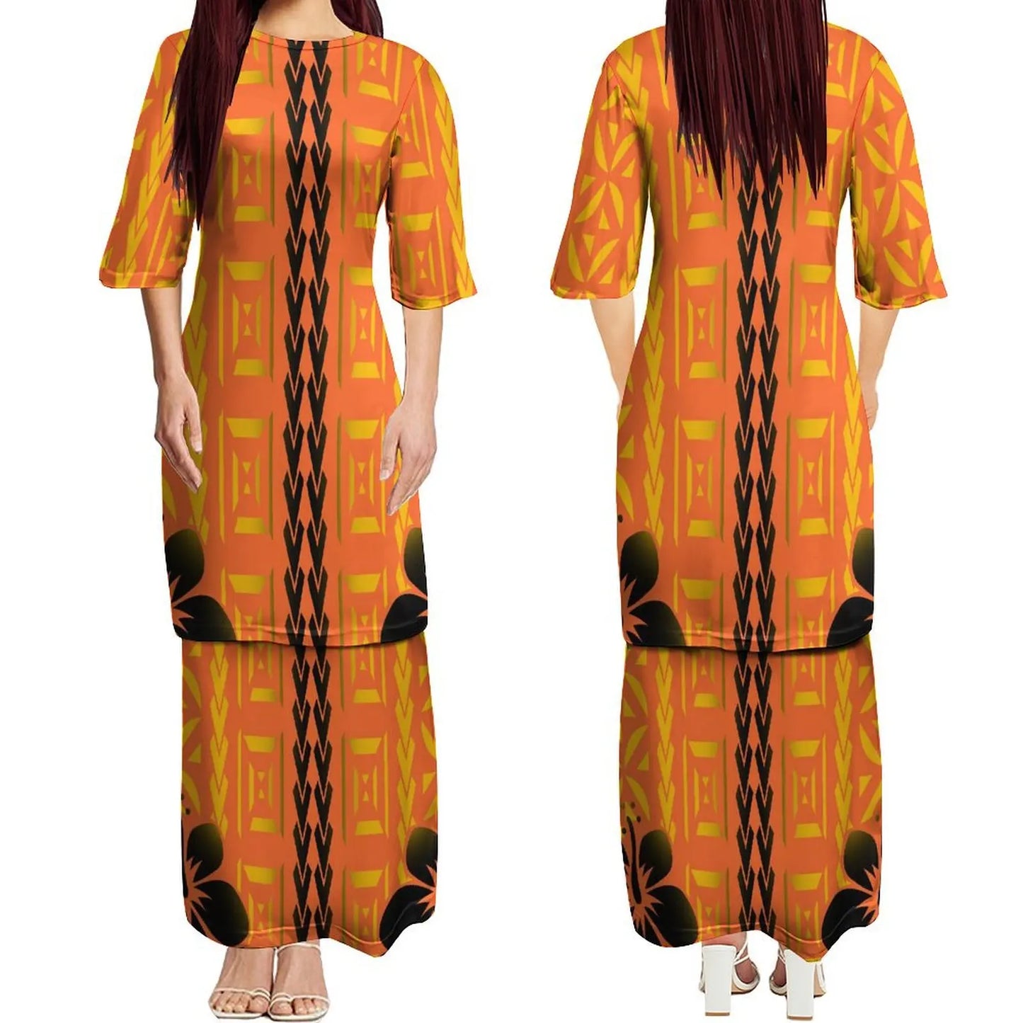 Custom New Polynesian Round Neck Samoan Puletasi Long Top And Skirt Two-Piece Plus Size Women'S Formal Occasion Dress