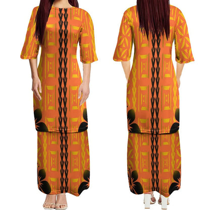 Custom New Polynesian Round Neck Samoan Puletasi Long Top And Skirt Two-Piece Plus Size Women'S Formal Occasion Dress