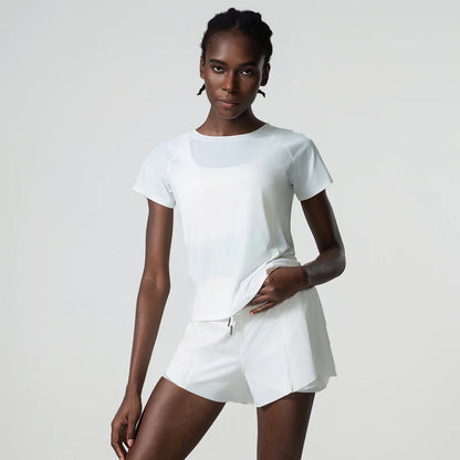 Women Summer Short Sportswear Solid Color Two Pieces Fitness Yoga Set Breathable Quick Dry Gym Suit Loose Workout Clothes