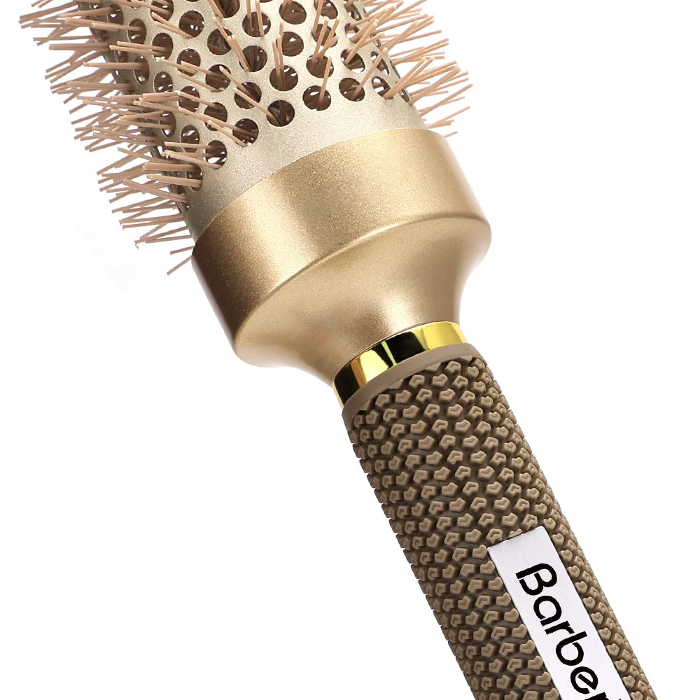 4 Sizes Of Curly Hair Comb Round Hair Comb Wild Boar Mane Hot Air Curly Hair Comb Gold Aluminum Tube Hairdressing Styling Comb