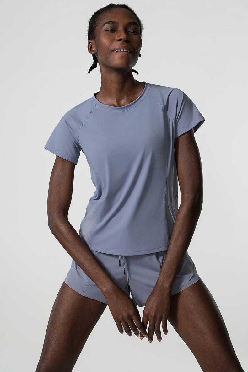 Women Summer Short Sportswear Solid Color Two Pieces Fitness Yoga Set Breathable Quick Dry Gym Suit Loose Workout Clothes