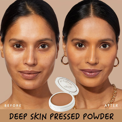 Wheat Bronzing Powder for Dark Skin, Matte Finish, Sweatproof & Oil Dark Foundation Concealer, Powder Puff And Mirror