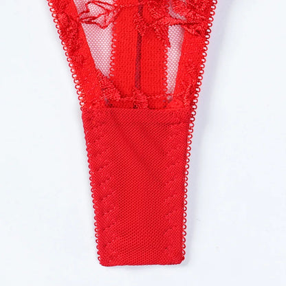 JSY Sexy Lingerie Women Underwear Set Red Embroidery Lace Bra And Pant Garter Set Skirt Babydoll Erotic Brief Set Porno Costume