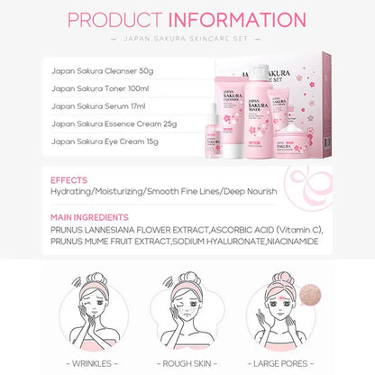 5/3pcs/Set Sakura Skin Care Sets Face Cream Serum Toner Facial Cleanser Sunscreen Eye Cream Gift Box Face Skin Care Set Product