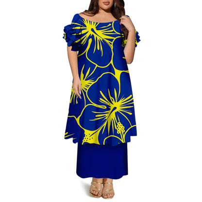 High-Quality Women'S Round-Neck Puletasi Elegant Dress Hawaiian Samoan Fashionable Party Dress Evening Top And Long Dress