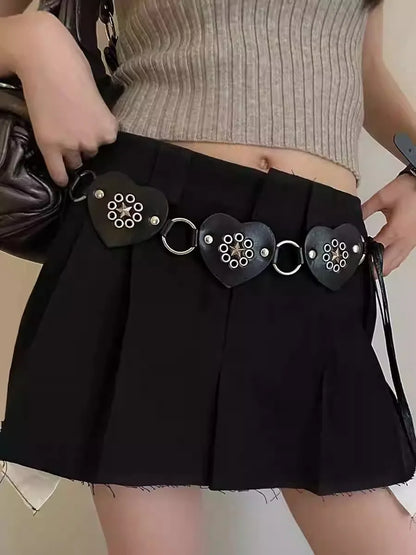 Retro Millennial Spice Girl Style Belt Love Circle Stitching Design Belt With Skirt Jeans Belt