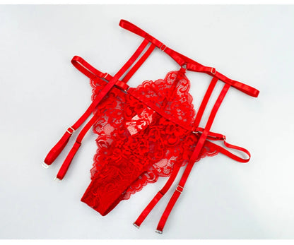 Sexy Lingerie Gather Bra Thin Section Women's Underwear Female Body Suit Crushed Lace Sexy Plus Size Erotic Clothing 3-piece Set