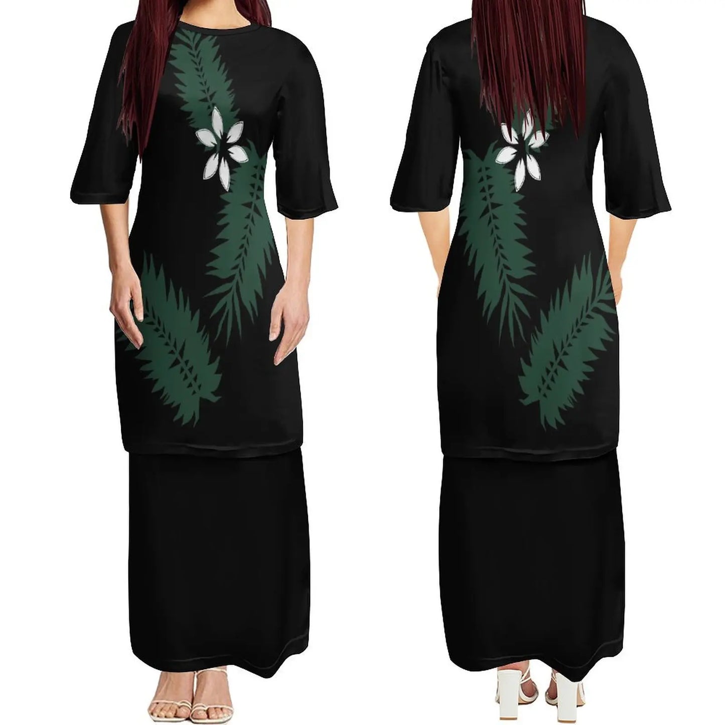 Custom New Polynesian Round Neck Samoan Puletasi Long Top And Skirt Two-Piece Plus Size Women'S Formal Occasion Dress
