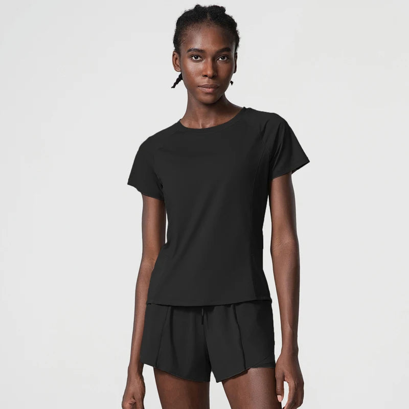 Women Summer Short Sportswear Solid Color Two Pieces Fitness Yoga Set Breathable Quick Dry Gym Suit Loose Workout Clothes