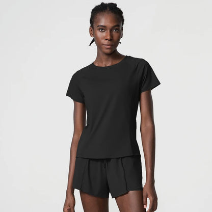 Women Summer Short Sportswear Solid Color Two Pieces Fitness Yoga Set Breathable Quick Dry Gym Suit Loose Workout Clothes