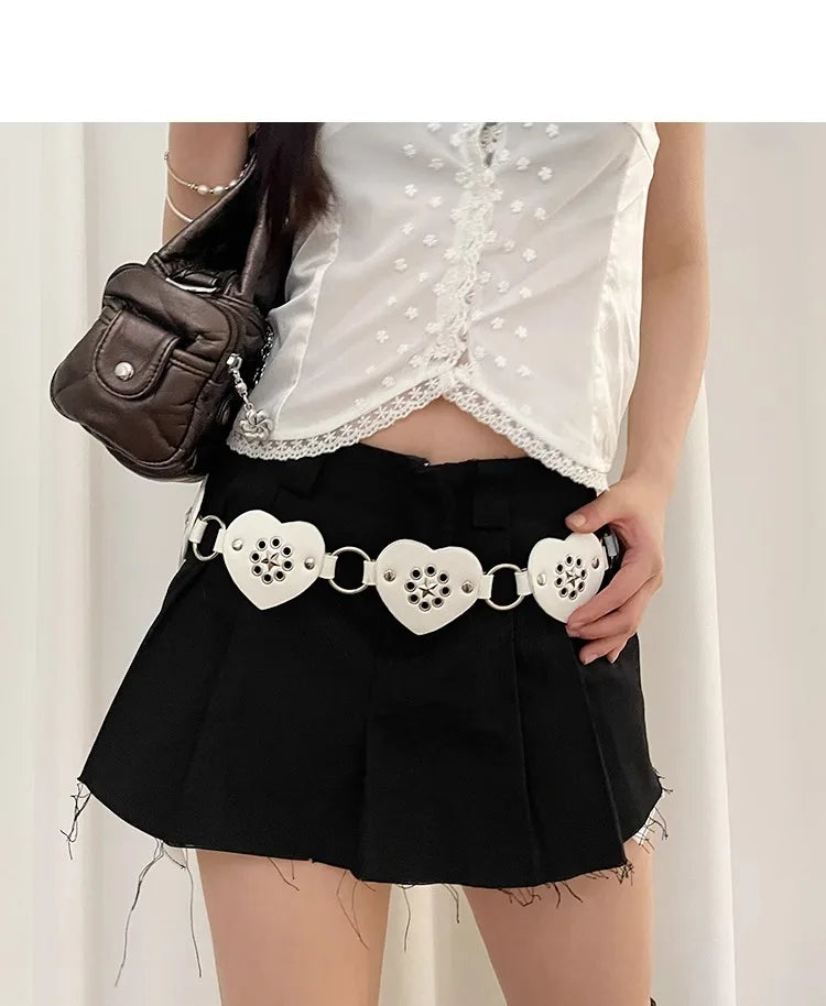 Retro Millennial Spice Girl Style Belt Love Circle Stitching Design Belt With Skirt Jeans Belt