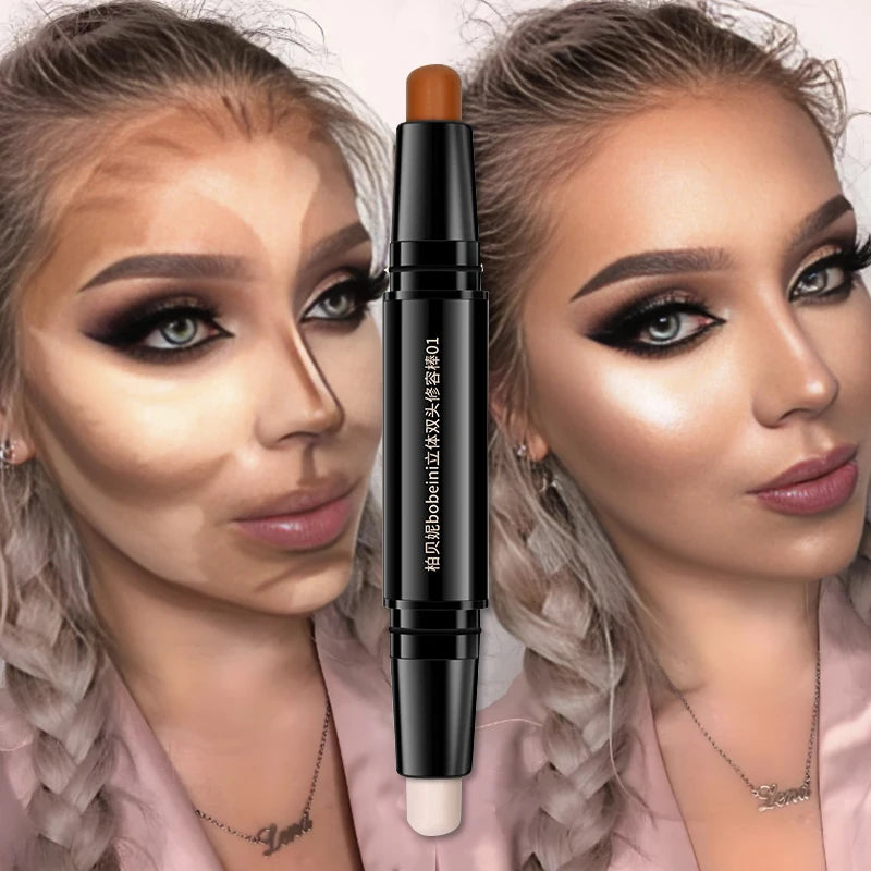 Double Head Highlight Pen High Makeup BQuality ase Foundation Stick Contouring Stick for Three-dimensional Nose Bridge Shadow