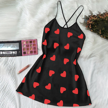 Summer new sexy printed round-neck halter dress for casual and comfortable women's pajamas