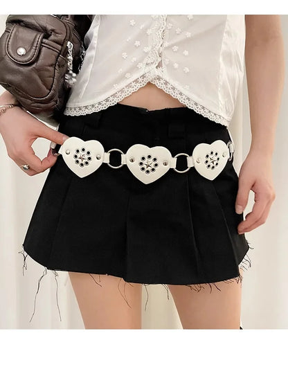 Retro Millennial Spice Girl Style Belt Love Circle Stitching Design Belt With Skirt Jeans Belt