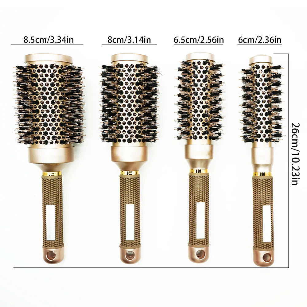Aluminum Tube Round Barrel Hair Curling Brush Anti Static Round Rolling Brush Pro Barber Hair Rolling Brush Salon Styling Tools