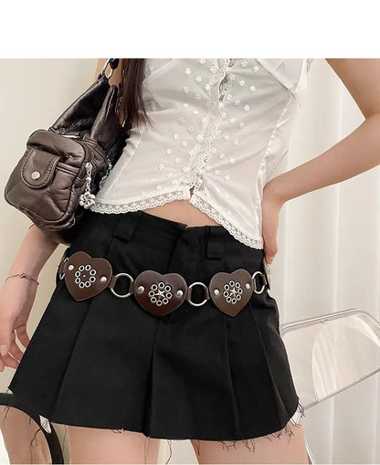 Retro Millennial Spice Girl Style Belt Love Circle Stitching Design Belt With Skirt Jeans Belt