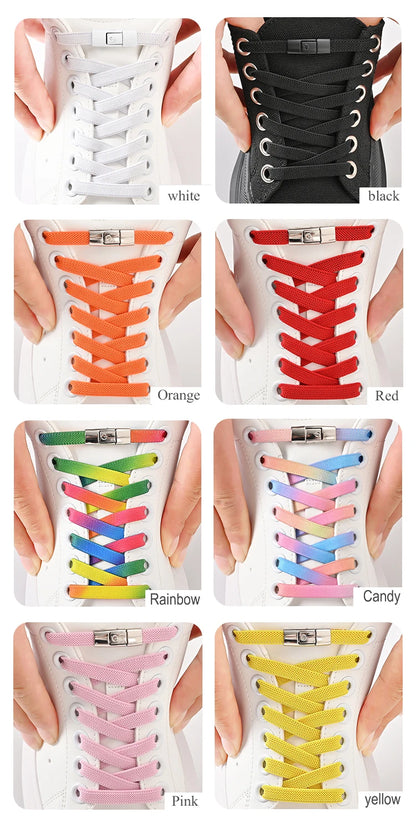 8mm No Tie Shoe Laces Press Lock Shoelaces Without Ties Elastic Laces Sneaker Kids Adult Widened Flat Shoelace for Shoes