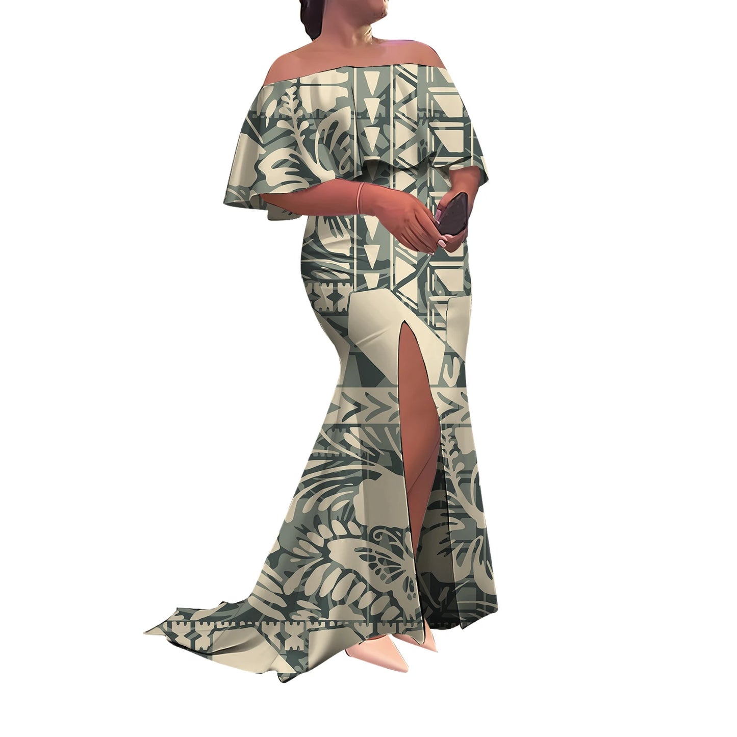 Tax Included Custom-Made Polynesian Summer Evening Dress With A Slim-Fitting One-Shoulder Cut And Off-The-Shoulder Design