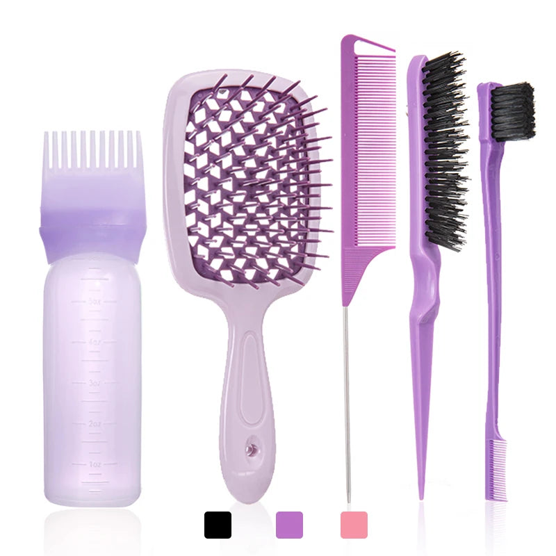 5pcs Set detangling hair brush wig brush set Hollow comb Purple Dual Edge Brush Styling Comb for Curly/Straight/Wet/Dry Tools