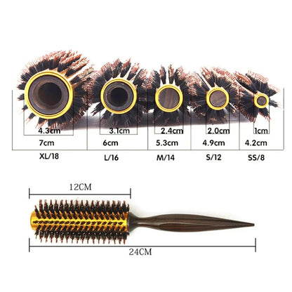 1pc Natural Boar Bristle Round Brush Wooden Handle Hair Rolling Brush For Hair Drying Styling Curling  Detangling Hair Brush