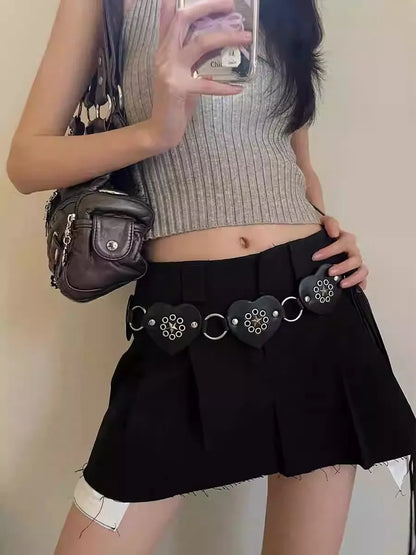 Retro Millennial Spice Girl Style Belt Love Circle Stitching Design Belt With Skirt Jeans Belt