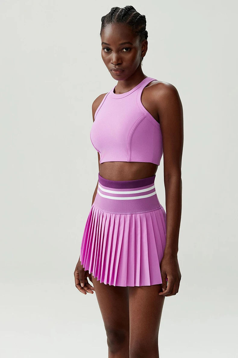 Women Short Sportswear Two Pieces Fitness Yoga Set High Waist Tennis Skirt Crop Top Gym Suit Female Breathable Sportswear