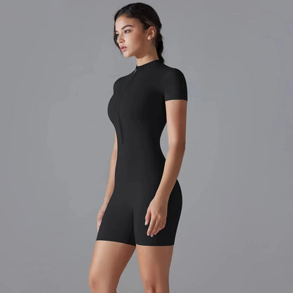 Yoga Set Women's Jumpsuits One-Piece Suit Zipper Short Sleeve Gym Push Up Workout Clothes Fitness Bodysuit Sportswear Tracksuit