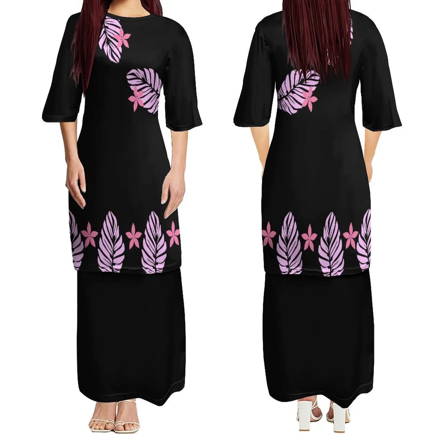 Custom New Polynesian Round Neck Samoan Puletasi Long Top And Skirt Two-Piece Plus Size Women'S Formal Occasion Dress