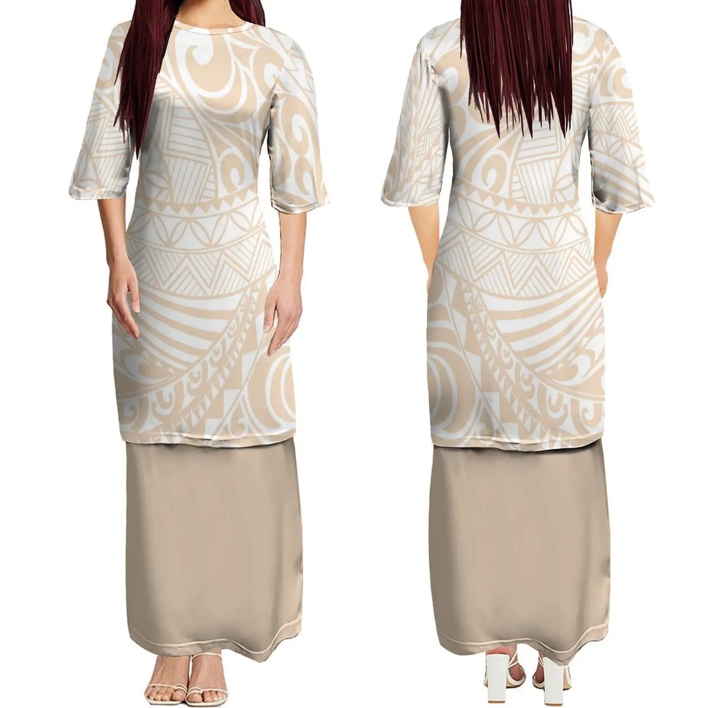 Custom New Polynesian Round Neck Samoan Puletasi Long Top And Skirt Two-Piece Plus Size Women'S Formal Occasion Dress