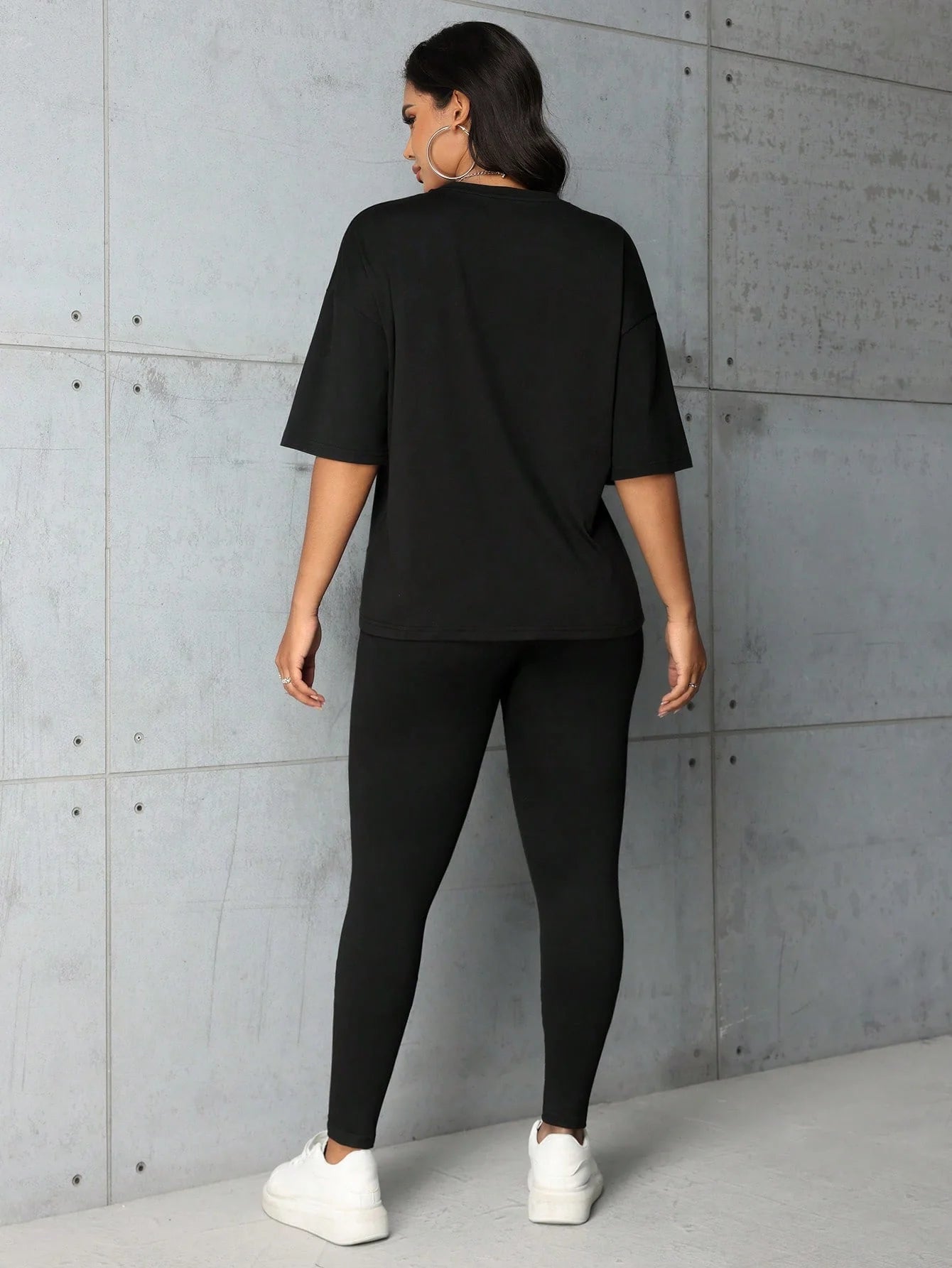 Women's summer fashion all-match Faith letter print loose large size T-shirt leggings two-piece set Short sleeves and long pants