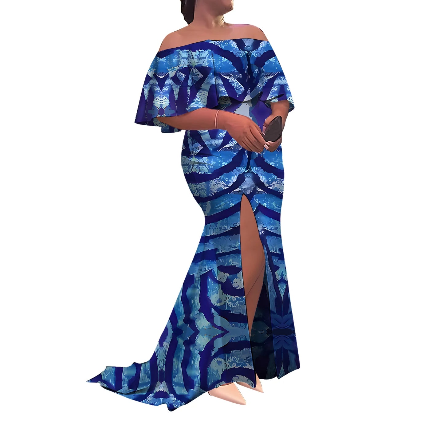 Tax Included Custom-Made Polynesian Summer Evening Dress With A Slim-Fitting One-Shoulder Cut And Off-The-Shoulder Design