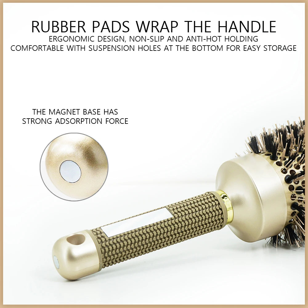 Aluminum Tube Round Barrel Hair Curling Brush Anti Static Round Rolling Brush Pro Barber Hair Rolling Brush Salon Styling Tools