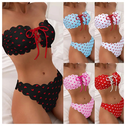 Spotted Swimwear Women 2025 Bandeau Top Bikini Set Bathing Suit Two Piece Swimsuit Swimming Costumes for Woman Biquinis