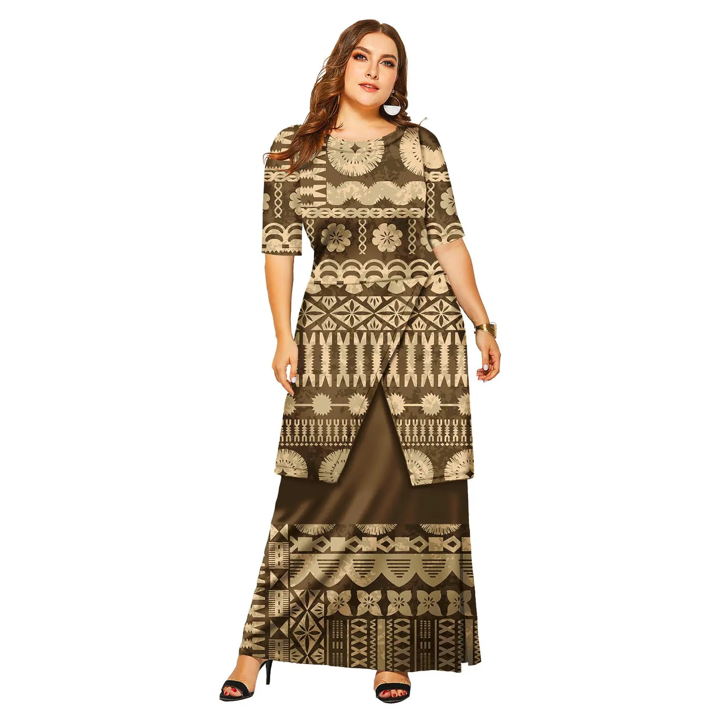 Samoa Puletasi Polynesian Tribal Tonga Logo Print Custom Ladies Plus Size Women's Sets Church Dress Asia & Pacific Islands Dress