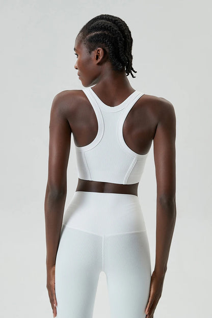 High Impact Fitness Yoga Bra Super Stretch Round Neck Gym Crop Top Ribbed Fabric Sleeveless Running Vest Female Sportswear