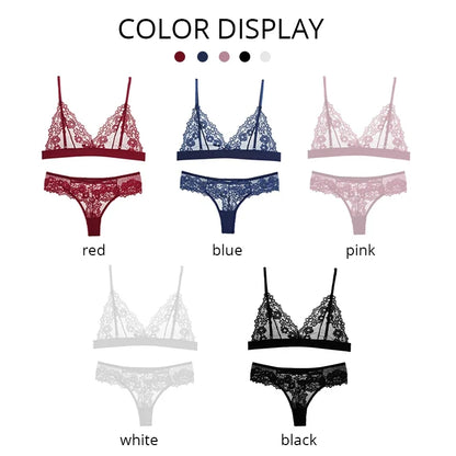 Sexy Lace Bra Sets Summer Women's Ultra-thin Lingerie Suit Brief Transparent No Wire Bra Breathable Intimate Underwear Exotic
