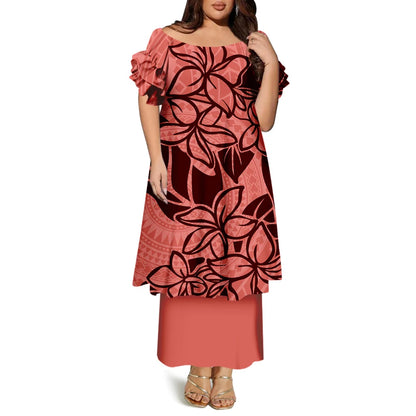 High-Quality Women'S Round-Neck Puletasi Elegant Dress Hawaiian Samoan Fashionable Party Dress Evening Top And Long Dress