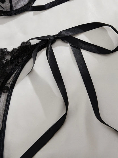 Lady Floral Embroidery Lingerie Set Women Sheer Bra and Brief Underwear Set Satin Sexy Intimates Underwear