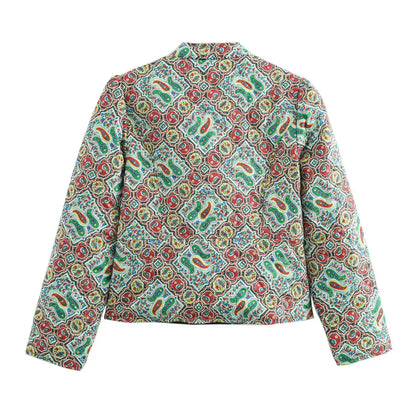 2025 New Women's Clothing: European and American Style Fashionable Casual Simple Versatile Early Autumn Printed Cotton Coat