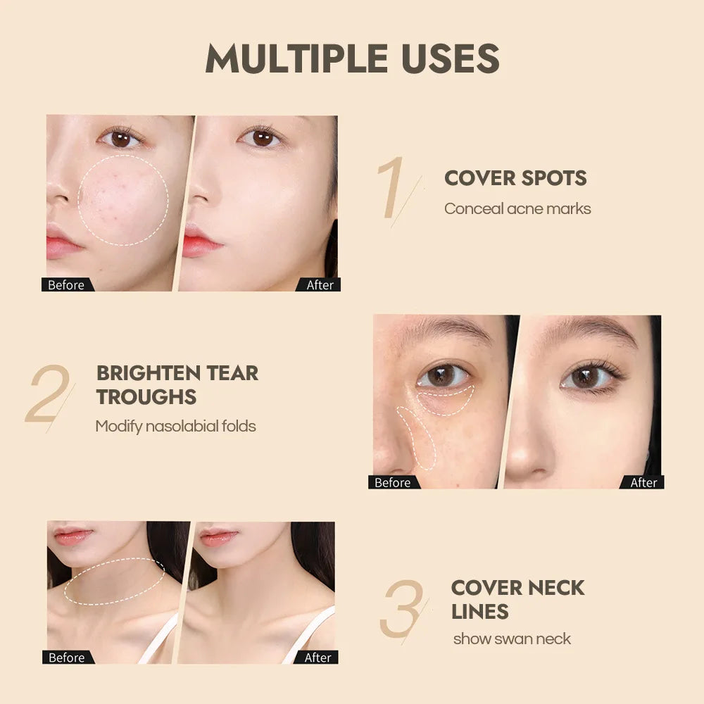 GECOMO Press Concealer Pen Liquid Concealer Long Lasting Moisturizing Not Fading Base Makeup Face Invisible Pores