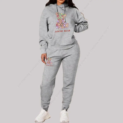 Women's Sets Hoodies Pants Outfits Suit 2025 New Sportswear Sweatsuit Bear Graphic Letter Print Aesthetic Trend Ladies Tracksuit